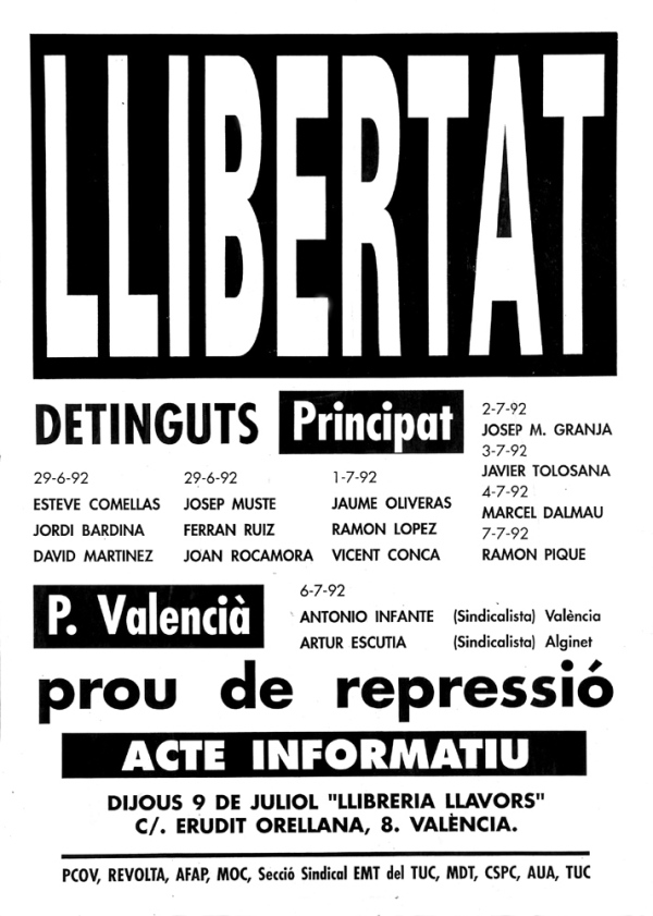 Acte reclamant la llibertat dels detinguts a la llibreria Llavors de València